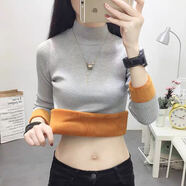 加絨/加絨加厚半高領(lǐng)打底衫秋冬新款韓版長(cháng)袖內搭毛衣女潮 灰色【加絨加厚】 XL
