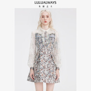 LULUALWAYS 復(fù)古感橘色拼接秋冬打底宮廷風(fēng)連衣裙 橘色 S