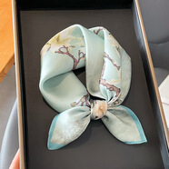 格微詩(shī) 絲巾女真絲桑蠶絲杭州絲綢小方巾百搭春秋冬季裝飾薄款紗巾圍巾 臘雪寒梅-綠色