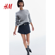 H&M女裝毛針織衫秋季修身柔軟馬海毛羊毛長袖套衫1246665 淺灰色 L 170/104