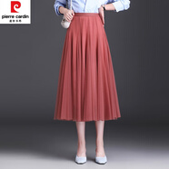 皮爾卡丹（pierre cardin）秋季墨綠色半裙秋冬網(wǎng)紗裙大尺碼半身裙女夏a字中長(zhǎng)款大擺百褶長(zhǎng) 水紅色 均碼 松緊腰(適合體重85-145斤穿