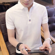 zzang&ins輕奢高端品牌短袖POLO衫男裝夏季新款 t恤寬松長(cháng)袖商務(wù)休閑上衣服 A581白色 XL （建議130-145斤）