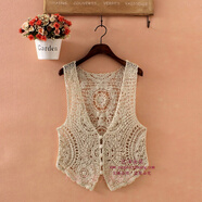夏天薄款女生小馬甲女短款開(kāi)衫外百搭顯瘦鏤空小背心女士夏季蕾絲馬夾小坎肩針織無(wú)袖 米白色 適合80-120斤