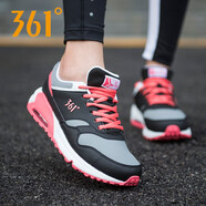361°女鞋運動鞋女秋冬季新款女士休閑皮面跑步鞋氣墊透氣跑鞋減震鞋子 烏黑色/10U中灰-革面 37