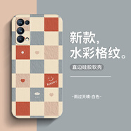 寶呈寶 適用OPPOReno5手機(jī)殼5Pro+新款液態(tài)硅膠Reno5K防摔軟殼高顏值格子水彩ins風(fēng) Reno5  古董白-雨過天晴+膜