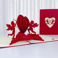 悅匯禮屋3D賀卡立體玫瑰花結婚禮物紀念情侶生日禮物母親節(jié)七夕情人節(jié)表白 丘比特之心（13*15.5cm）