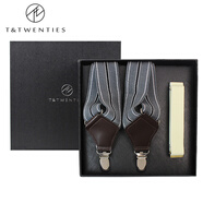 T&Twenties男士背帶英倫復(fù)古槍套式吊帶男褲子西褲成人西裝背帶夾側(cè)夾格子寬 【背帶+袖箍】套組631 條紋