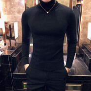 凡迪時尚秋冬修身高領毛衣男純色緊身長袖針織打底衫內搭修身針織衫潮流保暖 黑色 XL