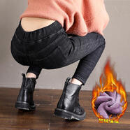 2021新款秋冬季松緊腰高彈力鉛筆褲女緊身牛仔褲加絨加厚牛仔褲女 黑色松緊腰加絨 6636# 28 106-115