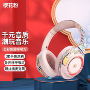 lvsonmng適用索尼柏林之聲真無線藍牙耳機頭戴式國潮聽歌電競游戲有線耳麥電腦男女生跑步運動降噪藍牙耳麥 粉紅色