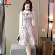 皮爾卡丹（pierre cardin）小香風(fēng)連衣裙女2025秋冬新款氣質(zhì)顯瘦背帶套裝裙子大碼顯瘦馬甲裙 粉裙子+贈(zèng)打底衫 XL 【建議115-130斤】