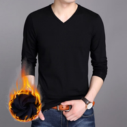 皮爾卡丹國際品牌七分袖男士純色全棉汗衫雞心V領(lǐng)上衣百搭打底衫可外穿秋冬衣內衣服保羅針織衫速干吸汗透氣 加絨黑色 185/XXXL/125