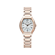 西鐵城（CITIZEN）女表 EXCEED 鑲鉆光能電波表鈦合金 優(yōu)雅貝母表盤(pán)花朵 女士腕表 ES9385-57W