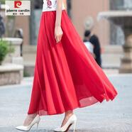皮爾卡丹（pierre cardin）氣質波點半身裙女夏季新款大碼顯瘦修身大擺a字雪紡跳舞長裙 紅色【裙長80cm】 XL【建議120-140斤】