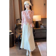 雅黛絲薇秋冬連衣裙女裝新款搭配一整套毛衣小香風(fēng)套裝減齡蕾絲裙子兩件套 粉毛衣+半身裙+打底衫 S