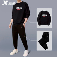 特步運(yùn)動(dòng)套裝男裝服飾衛(wèi)衣衛(wèi)褲寬松男褲子加厚跑步健身休閑籃球兩件套 【常規(guī)百搭】0227黑色+正黑色 M/170