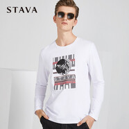 斯得雅（STAVA）男裝秋季新款T恤休閑印花圓領(lǐng)長袖上衣88366545S 白色 2XL (180)