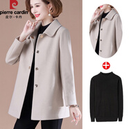 皮爾卡丹女裝媽m裝2025新款秋裝氣質(zhì)毛呢外套時(shí)尚女士呢子大衣 米色＋毛衣 XL 【105-115斤】
