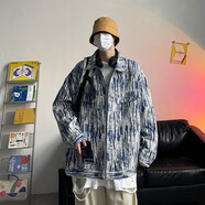 吳權灣大碼牛仔夾克男春秋新款ins潮牌青年外套男學(xué)生韓版工裝牛仔上衣 藍 XL