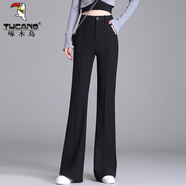 啄木鳥(niǎo)喇叭褲長(cháng)褲女2025黑色春秋新款微喇褲子高腰修身顯瘦西裝褲垂感 黑色 春秋褲長(cháng)褲 M 2尺90-100斤