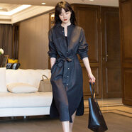 miss nitaly 春秋季新款法式長袖襯衫長裙子女優(yōu)雅氣質(zhì)減齡顯瘦休閑連衣裙 圖片色 M