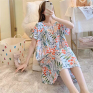 薇靡雅（WEIMIYA）棉綢連衣裙女夏季人造棉連衣裙子中長(zhǎng)款 綿綢連衣裙白色柳葉 小碼（85-125斤）