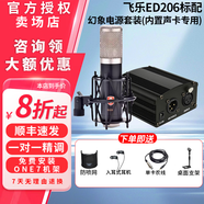 EDMICN飛樂ED206大振膜話筒專業(yè)電容麥克風錄音直播K歌電腦手機聲卡套裝設備 飛樂ED206+幻象電源（內置聲卡專用）
