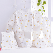 黛芷芙新生兒衣服0-3個月初生嬰兒寶寶純棉內(nèi)衣套裝棉春秋冬季 米白色 五星小熊系帶黃色 59cm 0-3個月