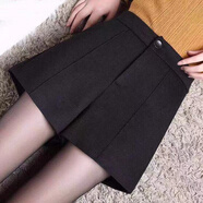 楠語秋毛呢短褲女2021秋冬新款百搭外穿黑色西裝闊腿褲高腰加厚冬季靴 802紐扣黑色 2XL 115-125斤