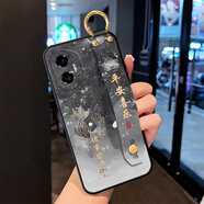 格蘭納適用榮耀300手機殼honor蛇年新款300Pro高級感軟硅膠腕帶支架防摔全包保護情侶女斜挎跨掛脖繩背帶 黑色-蓮花平安黑【單殼】 榮耀 300