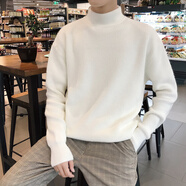 艾梵斯貝秋冬新款毛衣男士帥氣韓版潮流寬松針織衫學(xué)生半高領(lǐng)純色加絨線(xiàn)衫 白色 XL