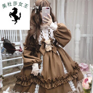 溥畔連衣裙長(cháng)款學(xué)生韓版寬松ita裙op長(cháng)袖洛麗塔裙子套萌 咖啡色連衣裙+蝴蝶結小熊公仔 均碼70-120斤