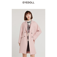 EYEDOLL【商場同款】24新款甜美淑女直筒中長款粉色毛呢外套 粉色 S
