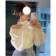 伊琦蕾春秋季新款掛脖露肩短款毛衣女秋冬外穿收腰韓版針織衫長袖上衣女 主圖色 M