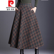皮爾卡丹秋冬冬季流行毛呢半身裙長裙2021中長款女裙子加厚冬裙大擺裙針織 橘色格子 4XL