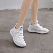 回力飛織透氣網(wǎng)跑鞋低幫厚底鞋減震軟底椰子鞋男女情侶鞋舒適跑步鞋 有踩屎感的跑步鞋0014白色 38