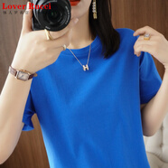 LOVER RUCCI法國高支純棉絲光棉短袖t恤女寬松顯瘦圓領(lǐng)夏季新款墨綠藏藍 克萊因藍 L 適合110--125斤