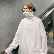 奈加圖 冬季高領(lǐng)毛衣男2024年新款潮流大碼寬松情侶休閑針織衫慵懶外穿 高質(zhì)量純色白色毛衣 XL (120-140斤)