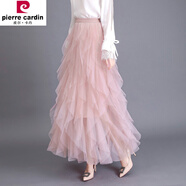 皮爾卡丹（pierre cardin）蛋糕裙半身裙紗裙女春秋不規則仙女裙百褶多層次網(wǎng)紗裙中長(cháng)款時(shí)尚 粉色 均碼