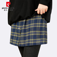 皮爾卡丹屁簾下擺秋百搭內(nèi)搭打底衛(wèi)·衣疊穿遮臀神器格子襯衫大碼小屁簾女 藏青黃線格 (平腳款) L 建議100-115斤
