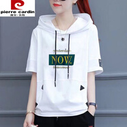 皮爾卡丹（pierre cardin）純棉夏季連帽白色衛(wèi)衣女短袖薄款帶帽休閑寬松半袖T恤上衣ins潮 YES字母 XL 【建議120-135斤】