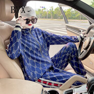 BVX春秋女裝休閑運動(dòng)套裝新款時(shí)髦炸街洋氣衛衣歐洲站街頭時(shí)尚兩件套 藍色 2XL