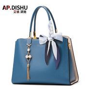 AP.DISHU包包女包真皮中年媽媽包手提包女輕奢品牌女士包包生日禮物送媽媽 寶石藍(lán)【配藍(lán)色絲巾】