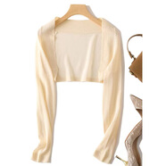 示牧法式小坎肩針織開(kāi)衫披肩夏季薄款配吊帶子修身外搭高腰長(cháng)袖 杏色針織衫 均碼90-130斤