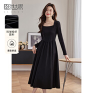 熙世界氣質(zhì)黑色連衣裙女春季2025年新款高級感赫本風(fēng)小黑裙長(cháng)裙子 摩登黑（方領(lǐng)） L