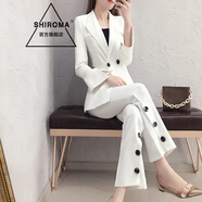SHIROMA女裝洋氣小西裝女套裝春秋季新款時尚韓版職業(yè)氣質(zhì)西服英倫風(fēng)女神 白色 M