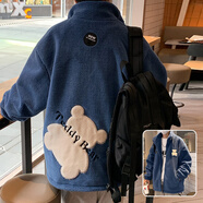 摘星少年衣服秋冬季羊羔絨棉衣外套羊羔毛加絨加厚寬松棉襖男生冬裝棉服 霧霾藍(lán)E【立領(lǐng)小熊款】 4XL