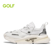 高爾夫（GOLF）男士休閑運(yùn)動(dòng)鞋厚底增高系帶男鞋牛皮網(wǎng)面透氣跑步鞋潮男老爹鞋 白色 42