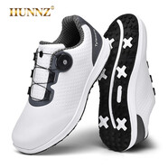 HUNNZ 品牌高爾夫球鞋男鞋 防側(cè)滑 旋轉(zhuǎn)紐鞋帶無釘鞋高爾夫球鞋子男 白灰 41