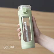 恩爾美（nRMEi）玻璃水杯女高顏值帶吸管夏天便攜小巧耐高溫防摔學(xué)生上學(xué)專用杯子 綠色【高硼硅玻璃+吸管】 320ml